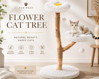 Flower Cat Tree Wooden Tower Plush Perches Sisal Scratcher Daisy Condo Furniture