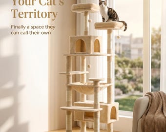 Large Cat Tree Tower big size, 72" Multi-Level Pet Furniture with Condo & Hammock