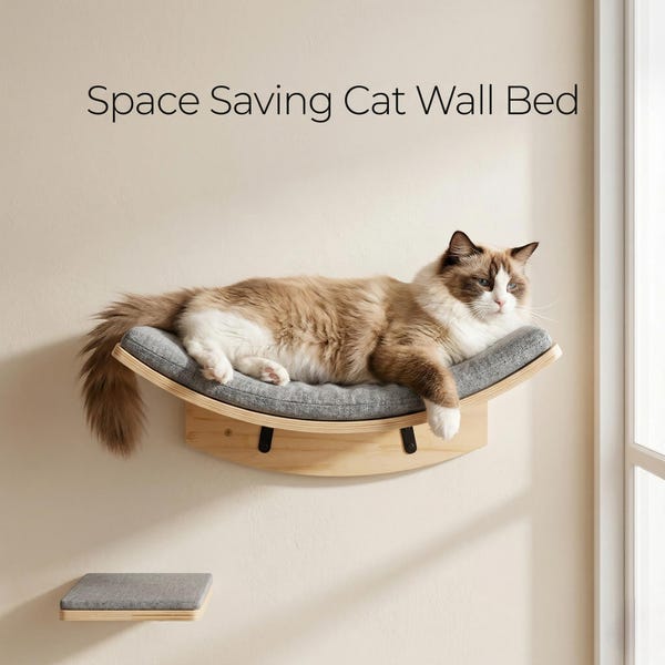 Modern Cat Wall Shelf - Hammock, Wooden Pet Bed, Space Saving Furniture