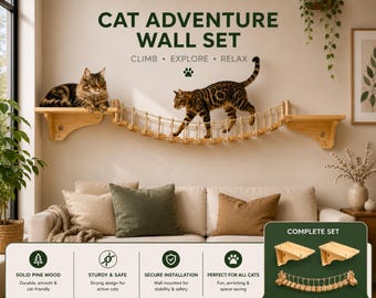 Cat Wall Shelves with Bridge Set, Floating Shelf, Wooden Pet Furniture, Playground