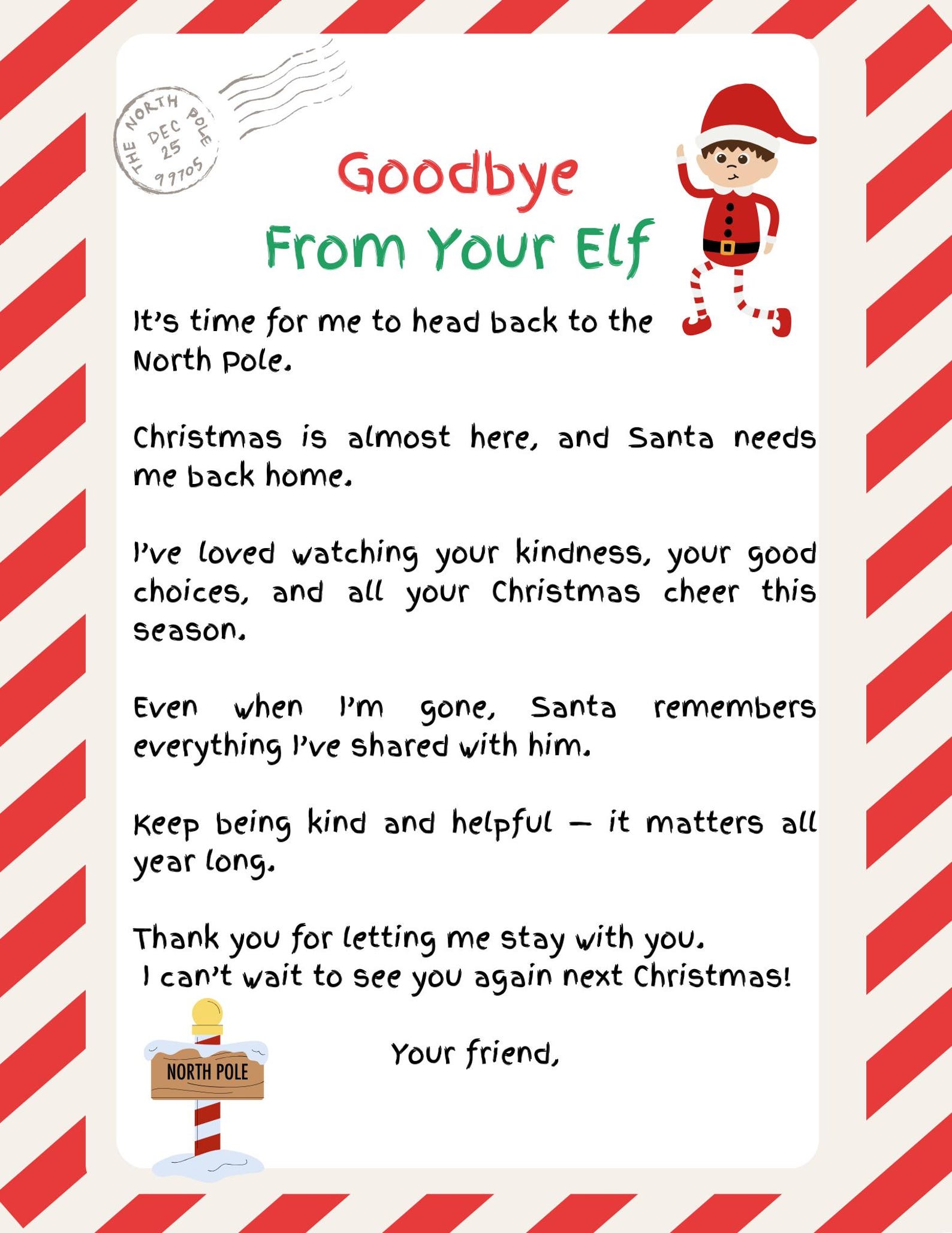 Elf on the Shelf Goodbye Letter Printable PDF Christmas Elf