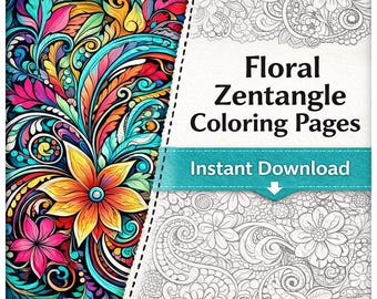 Floral Tangle Coloring Pages | Zentangle Flower Art | Relaxing Printable Book