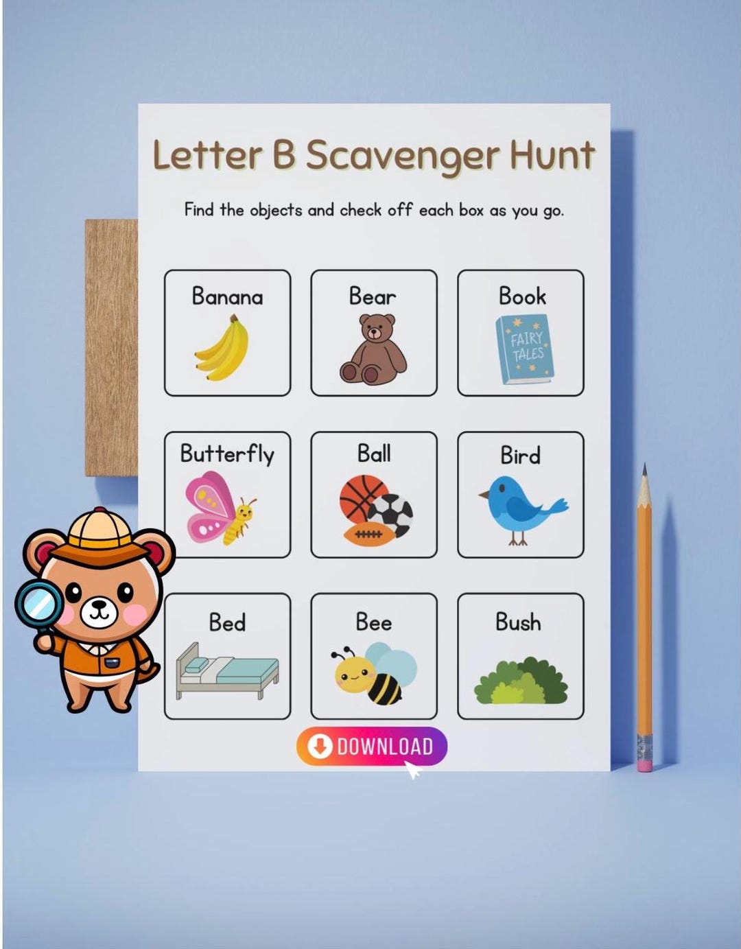 Letter B Scavenger Hunt | Toddler Homeschool Printable (PDF) - Etsy