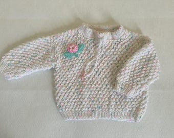 Handgebreide verjaardagstaart trui met bloemdetail 12-18 m