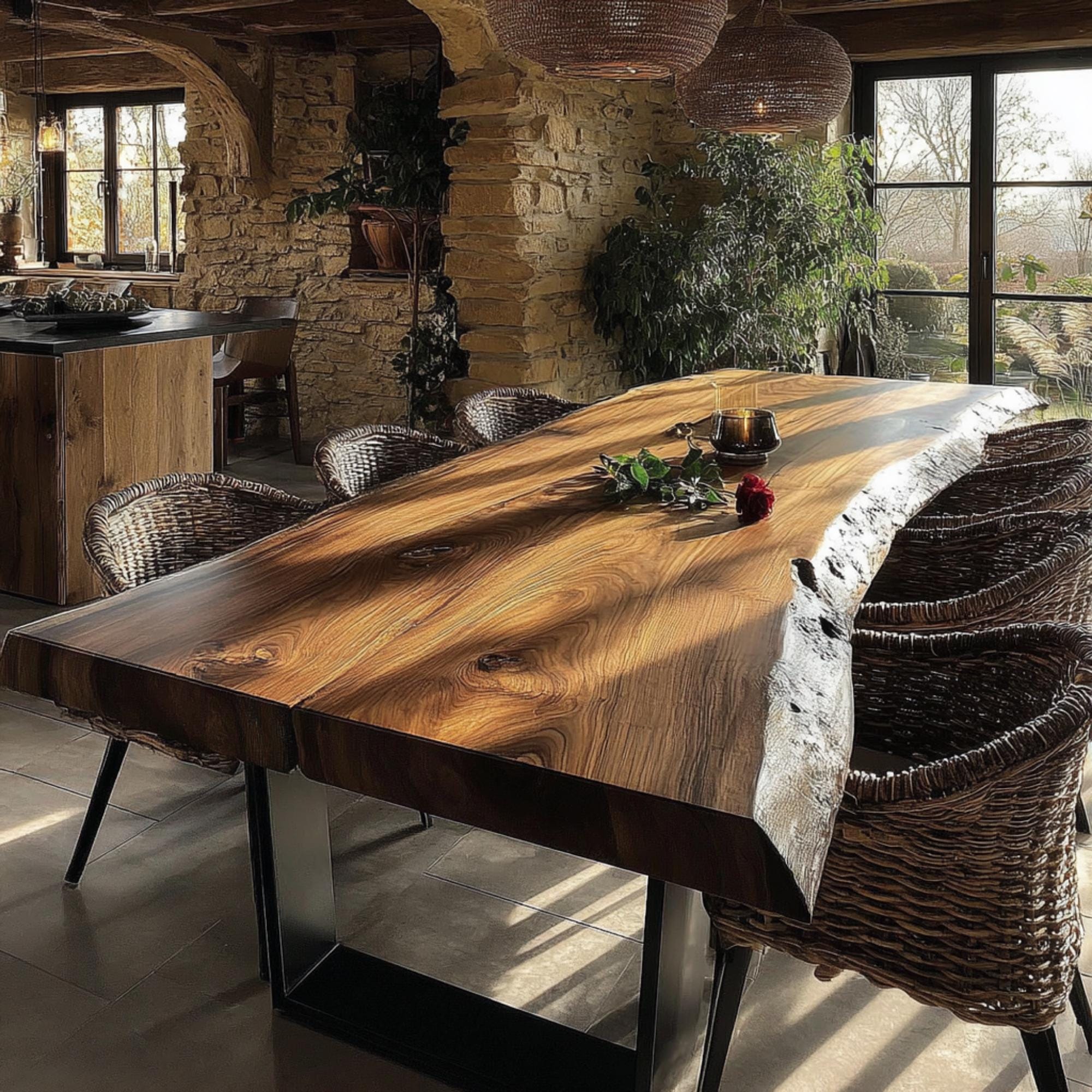 Farmhouse Dining Table - Walnut Live Edge Table - Handmade Solid Wood ...