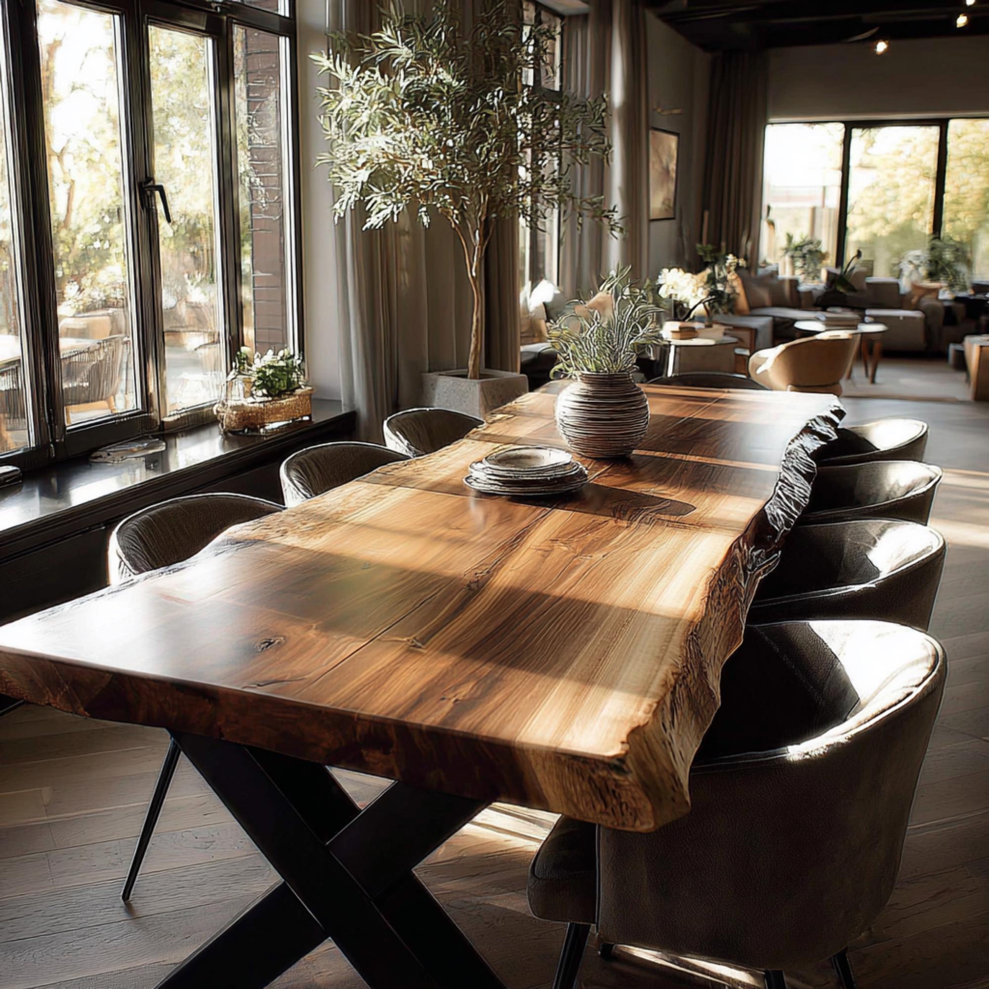 Solid Walnut Live Edge Dining Table – Handmade Modern Rustic Furniture ...
