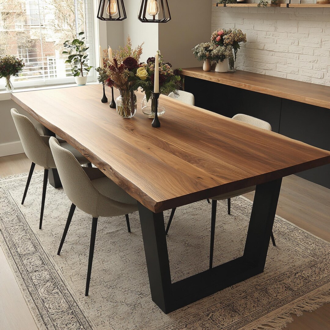 Handmade Solid Walnut Dining Table – Modern Farmhouse Kitchen Table - Etsy