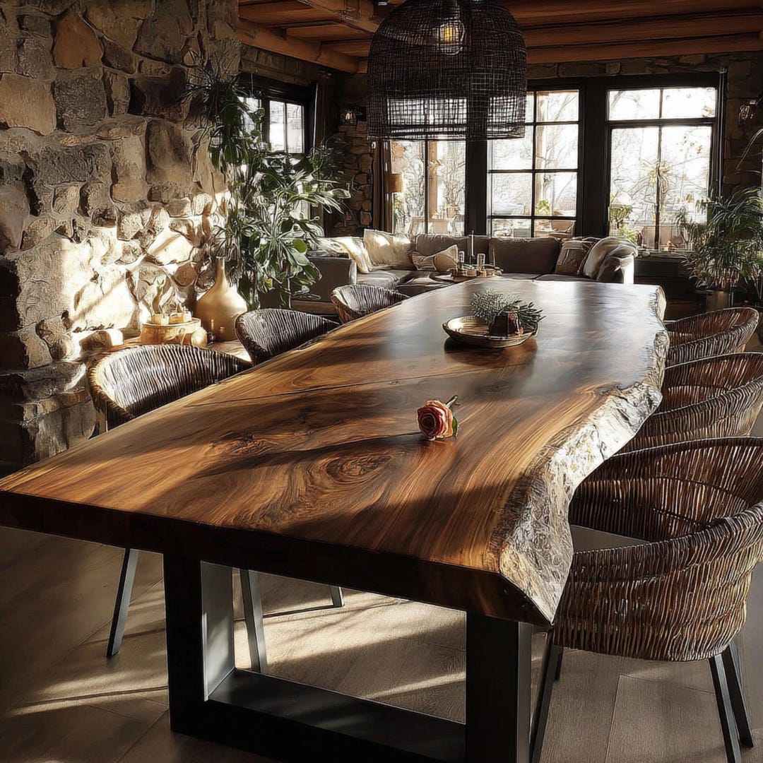 Solid Walnut Live Edge Dining Table – Handmade Farmhouse Modern Kitchen ...