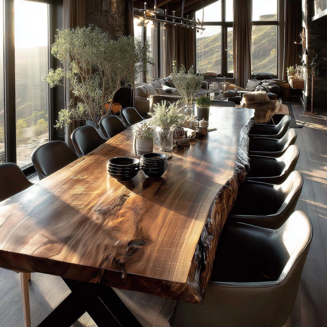 Solid Walnut Live Edge Dining Table – Modern Rustic Farmhouse Wood ...