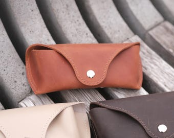 Estojo de couro personalizado para óculos, porta-óculos de viagem em couro, estojo personalizado para óculos com botão magnético, estojo vintage para óculos de sol.