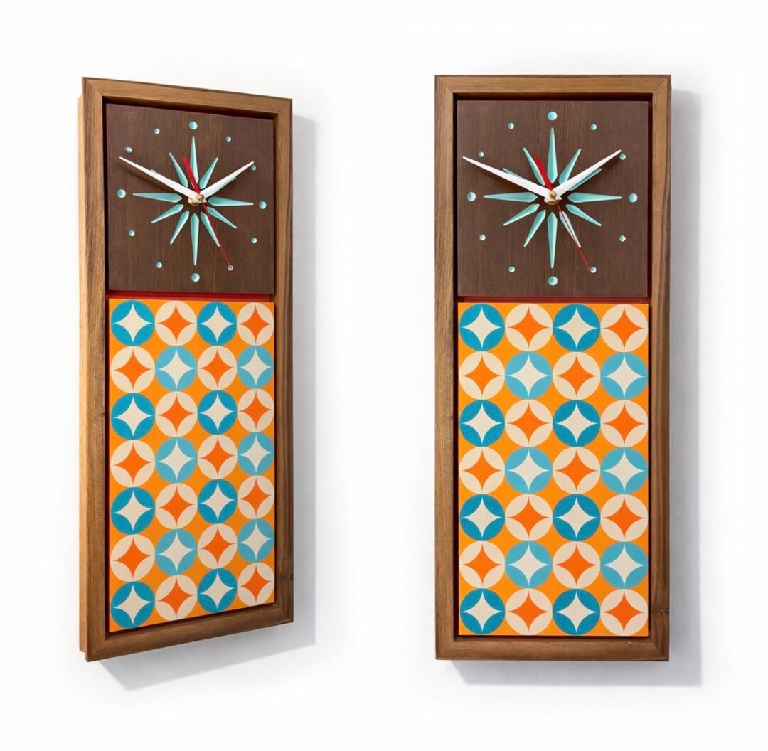 MCM Walnut Retro Atomic Era Wall Clock - Etsy