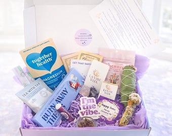 Balanced AF Self Care Box | Magnesium, Gummies, Crystals, Tea, Incense, Soap, Candle, Sage, Affirmation