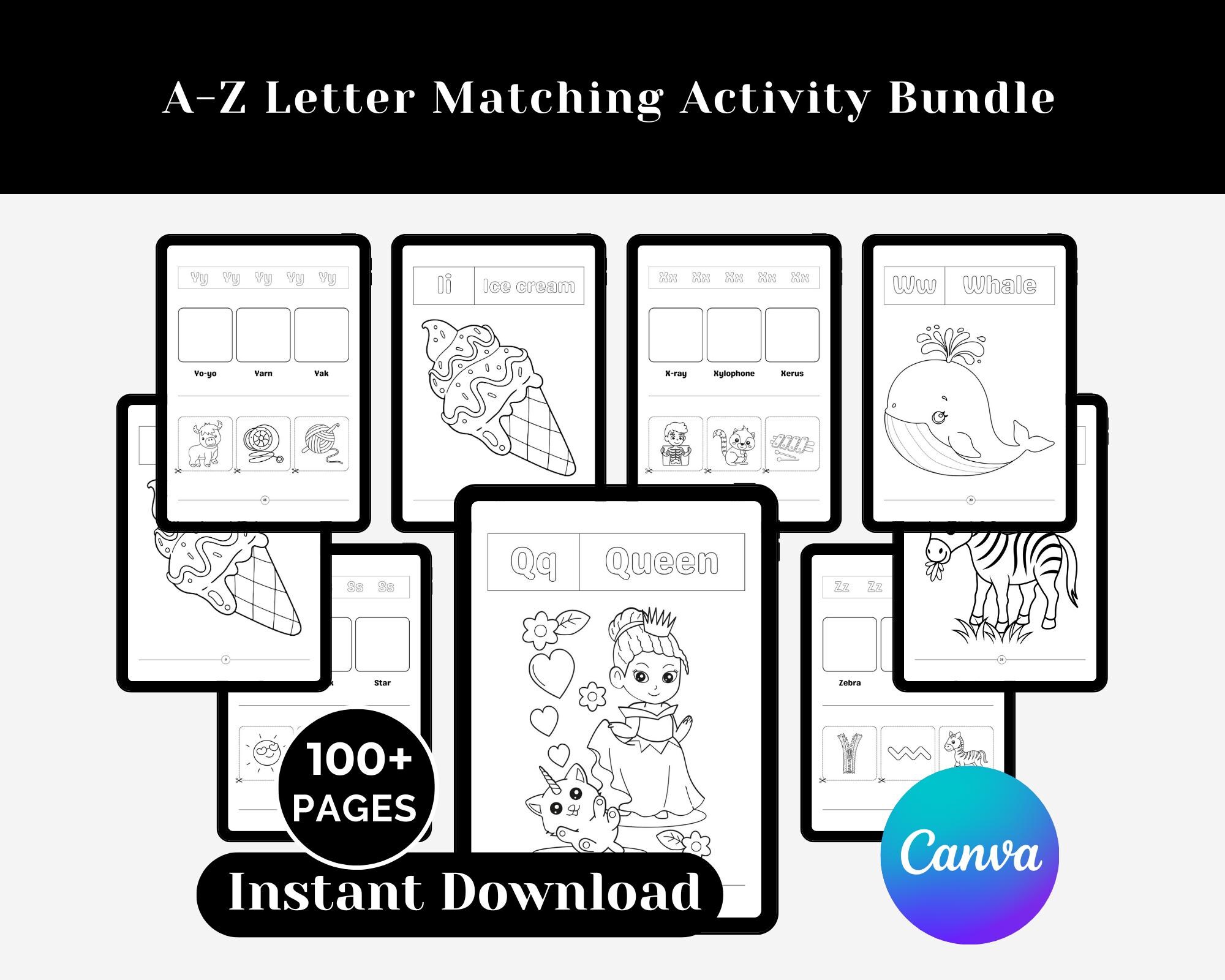 Kids Activity Book Creator Bundle 80+ Canva Workbooks, Alphabet Worksheets & Printables Bundle (PLR)