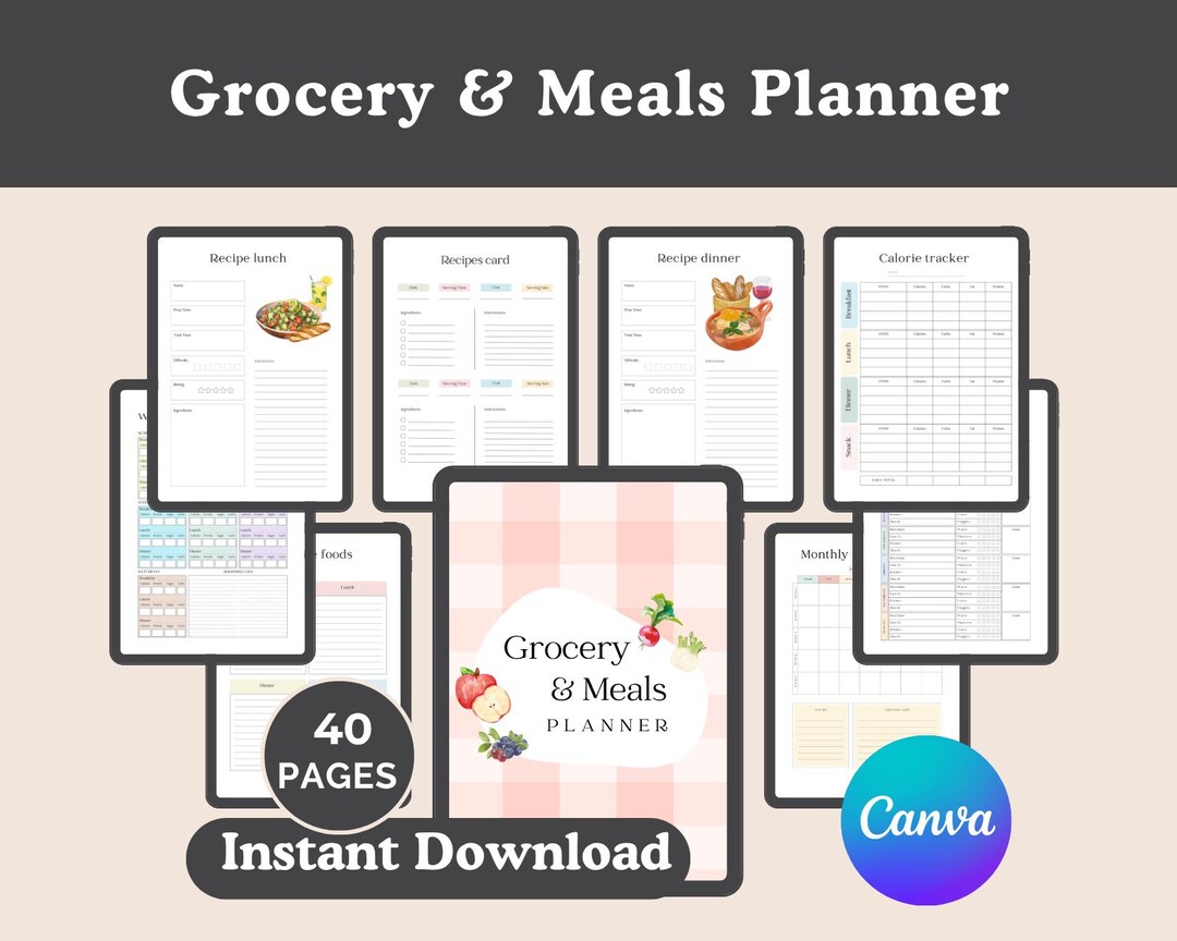 Grocery and Meal Planner Printable | Weekly Meal Plan, Shopping List ...