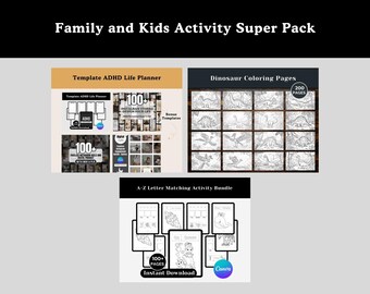 Paquete completo de actividades para niños: libros para colorear, planificador para TDAH, hojas de trabajo y material imprimible para la familia (PLR/MRR)