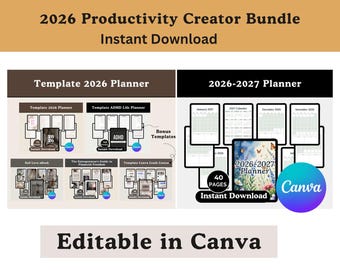 2026 Productivity Creator Bundle: PLR + MRR Digital Planner Pack, 26 Canva Templates Instant Download
