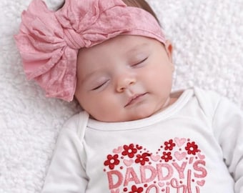 Conjunto de San Valentín para niña de papá / Pijama de algodón orgánico con lazo rosa