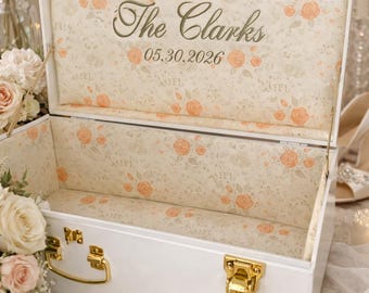 Wedding Keepsake Trunk, Personalized Bridal Memory Box, Monogrammed Bride Heirloom Chest, Custom Embroidered Wedding Storage, cowboy cowgirl
