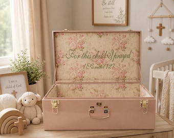Personalized Baptism Baby Embroidered Keepsake Trunk, Custom Name Memory Box, Petite & Deluxe, For this child I prayed, bible, baby shower