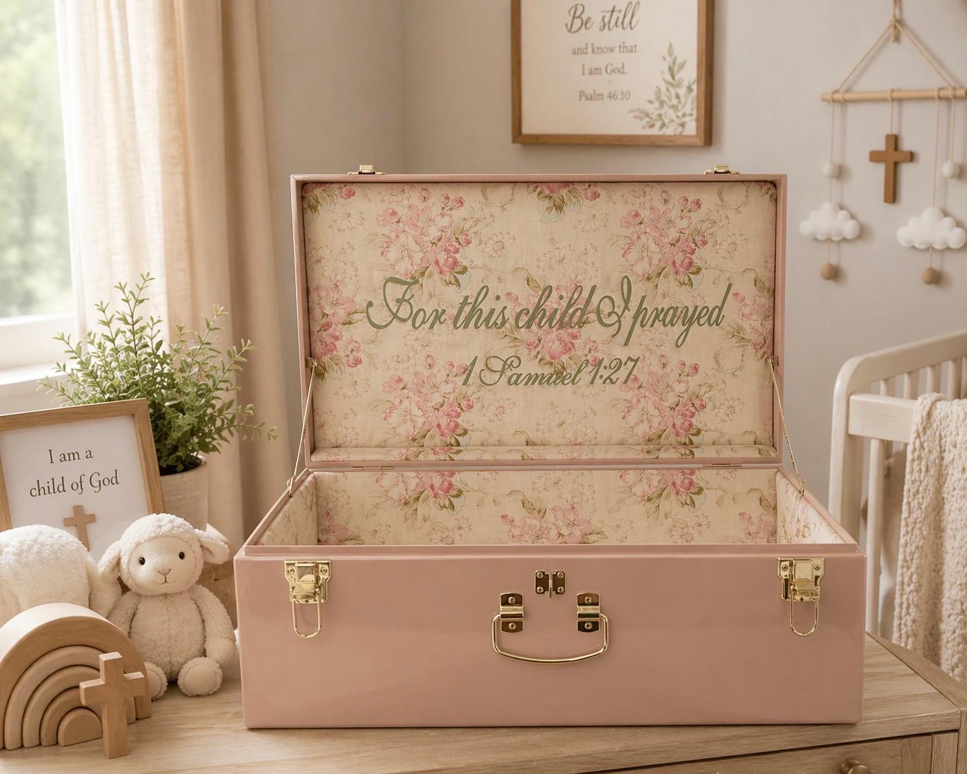 Personalized Baptism Baby Embroidered Keepsake Trunk, Custom Name
