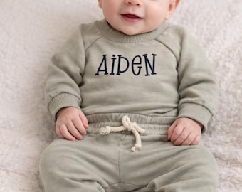 Personalized baby and child joggers, custom embroidered name sweatshirt and pants, 100% organic cotton toddler sweats, baby shower gift, 1st