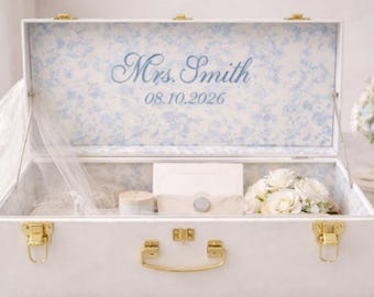 Wedding Keepsake Trunk, Personalized Bridal Memory Box, Monogrammed Bride Heirloom Chest, Custom Embroidered Wedding Storage