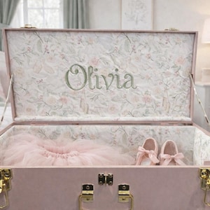 Custom ballet and dance Embroidered Keepsake Trunk, Custom Name Memory Box, Child Storage Chest, Nursery Heirloom Baby Shower gift, tutu’s