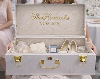 Personalized Embroidered Bridal Keepsake Trunk, Custom Wedding Memory Box | Monogrammed Bride Chest | Heirloom Storage with Fabric Lining |