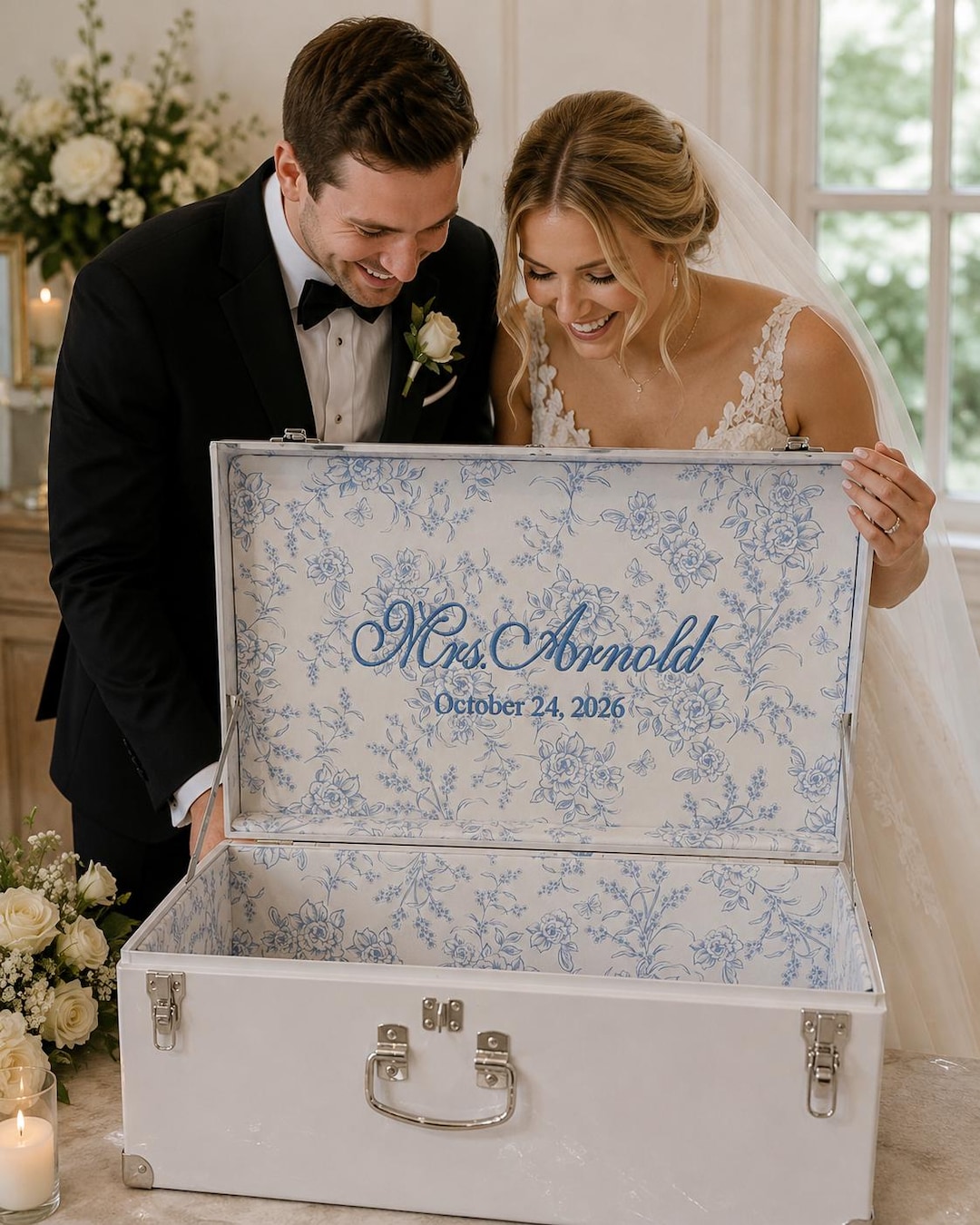 Wedding Keepsake Trunk, Monogrammed Heirloom Chest