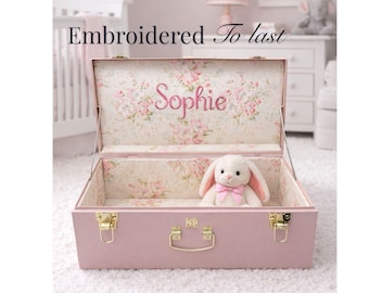 Baúl de recuerdos personalizado para bebé bordado, caja de recuerdos con nombre personalizado, baúl de almacenamiento infantil pequeño y de lujo, regalo de reliquia para baby shower de guardería