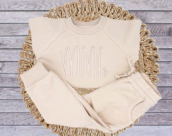 Sudadera y joggers Mamá y MINI, Conjunto jogger, Mini con corazón, conjunto bebé y niño pequeño, algodón orgánico, suave y color crema