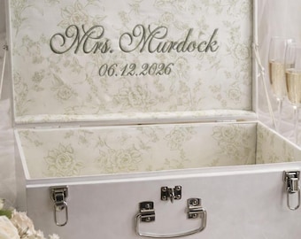 Wedding Keepsake Trunk, Personalized Bridal Memory Box, Monogrammed Bride Heirloom Chest, Custom Embroidered Wedding Storage, sage green