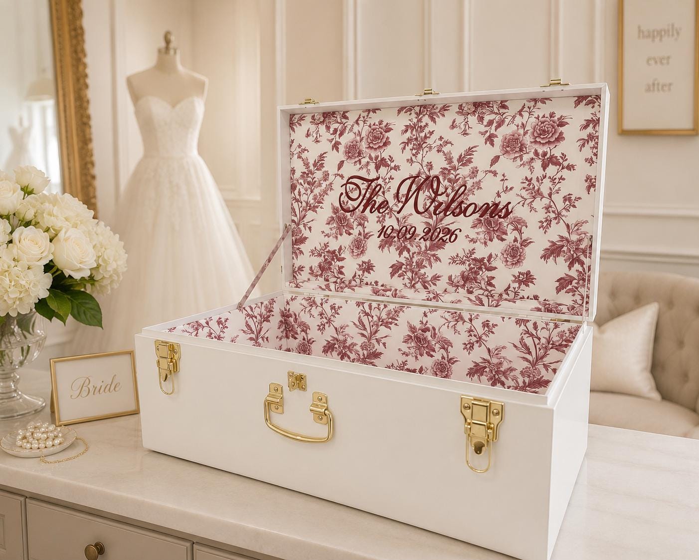 Wedding Keepsake Trunk, Personalized Bridal Memory Box