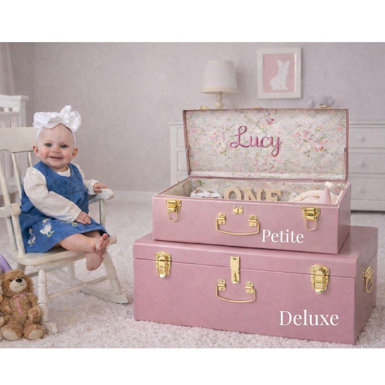 Baúl de recuerdos bordado personalizado para niño golfista, caja de recuerdos con nombre personalizado, cofre de almacenamiento infantil, regalo de baby shower de herencia familiar, caja de juguetes imagen 6