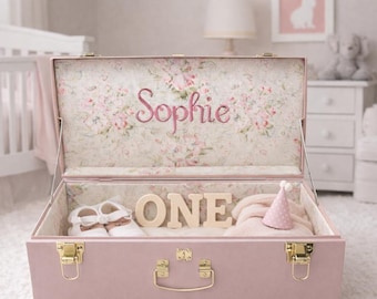 Floral fabric, Personalized Baby Memory Box, Custom Name Heirloom Chest,