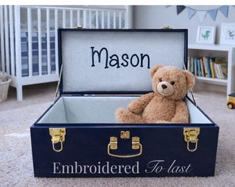 Personalized Baby Embroidered Keepsake Trunk, Custom Name Memory Box, Petite & Deluxe Child Storage Chest, Nursery Heirloom Baby Shower gift