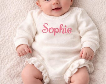 Personalized Organic Cotton Baby Romper | Newborn Name Outfit | Embroidered Baby Girl Romper | Coming Home Outfit | Baby Shower Gift