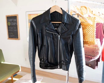 Gray Genuine Leather Jacket With Zipper Cropped Short 90s Vintage