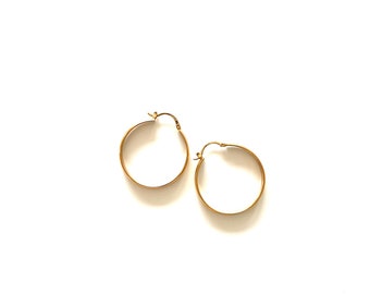 Vintage Classic Yellow Gold Plated Thick Large Hoops Pierced Earrings