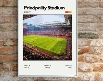 Póster deportivo minimalista del Principality Stadium de Cardiff (Impresión digital) / Rugby de Gales