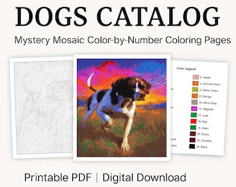 Dogs Color by Number | Mystery Mosaic PDF, 36 Printable Pages (Digital Download) + Answer Keys