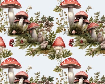 Mushroom Cotton Fabric - Sold by 1/2 Yard - 100% Cotton Fabric