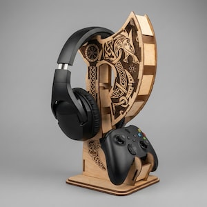 Laser Cut Wood  Viking Axe Headphone Stand, Controller Holder (Digital File)