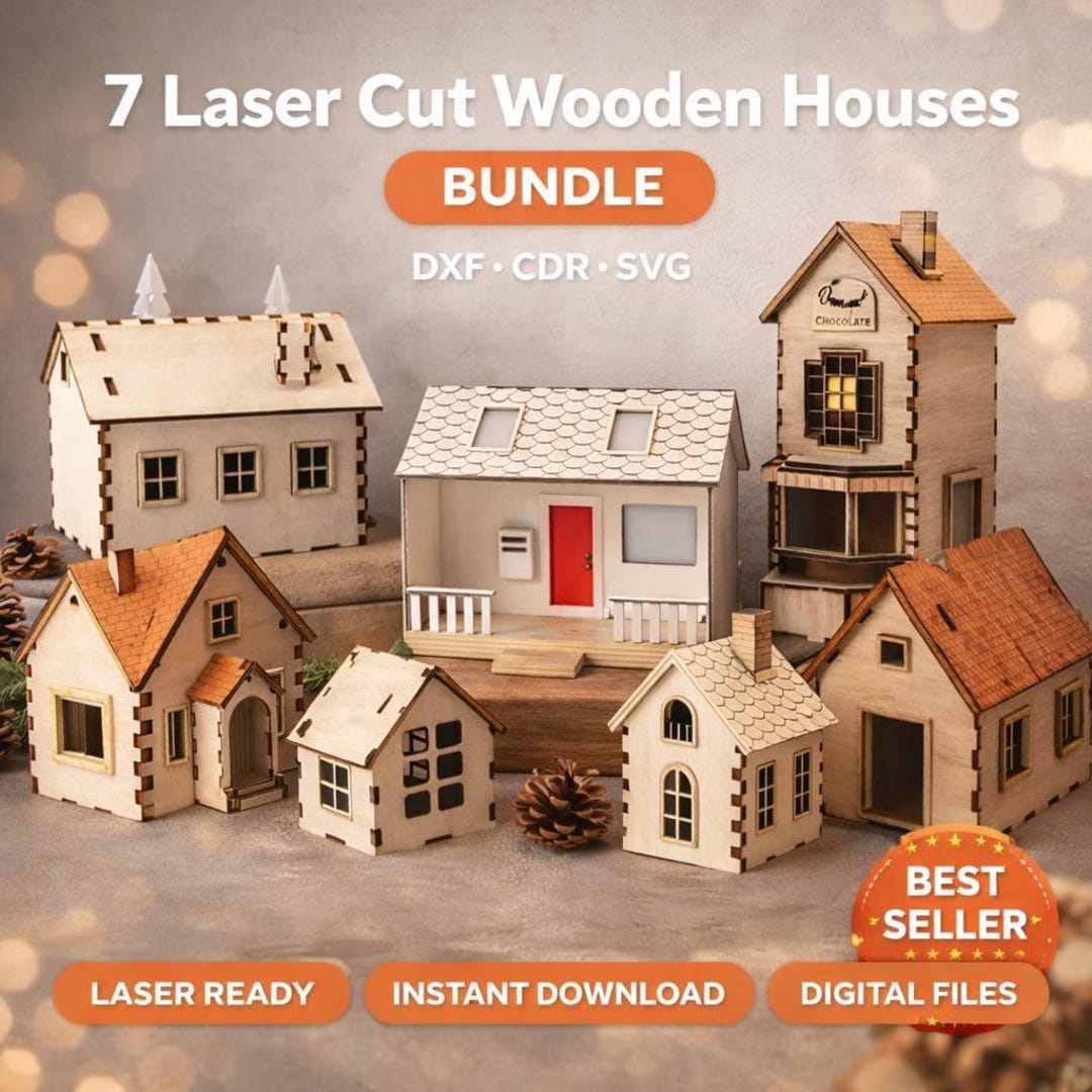 Laser Cut Wooden House Bundle SVG DXF CDR | 7 Models | 3mm Plywood ...