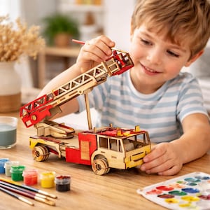 Laser Cut Fire Truck 3D Puzzle Model SVG DXF CDR | Wooden Fire Engine   File