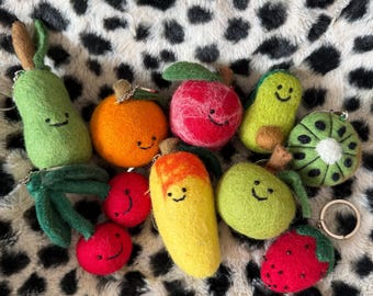 Handmade Wool Felt Fruit Keychains | Needle Felted Ornament Gift