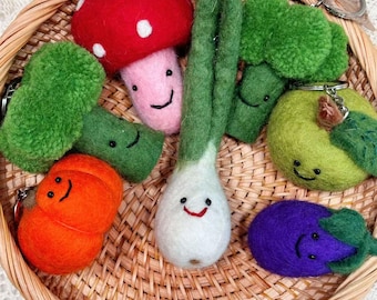 Handmade Wool Felt Veggie Charms | Needle Felted Wool Keychains | Artisan Vegetable  Plush Decor Gift