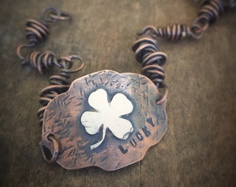 Four Leaf Clover, Lucky Jewelry, Copper Bracelet for Women with Silver Shamrock St Patricks Day Bracelet