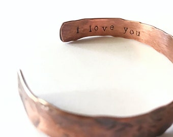 Engraved Copper Bracelet Personalized, I Love You or Custom Wording, Great Anniversary or Christmas Gift