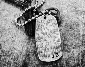 Mens Necklace Circuit Board Personalized Jewelry , Techy Gift for Husband or Boyfriend Gift, Engraved Necklace, Anniversary Gift for Men